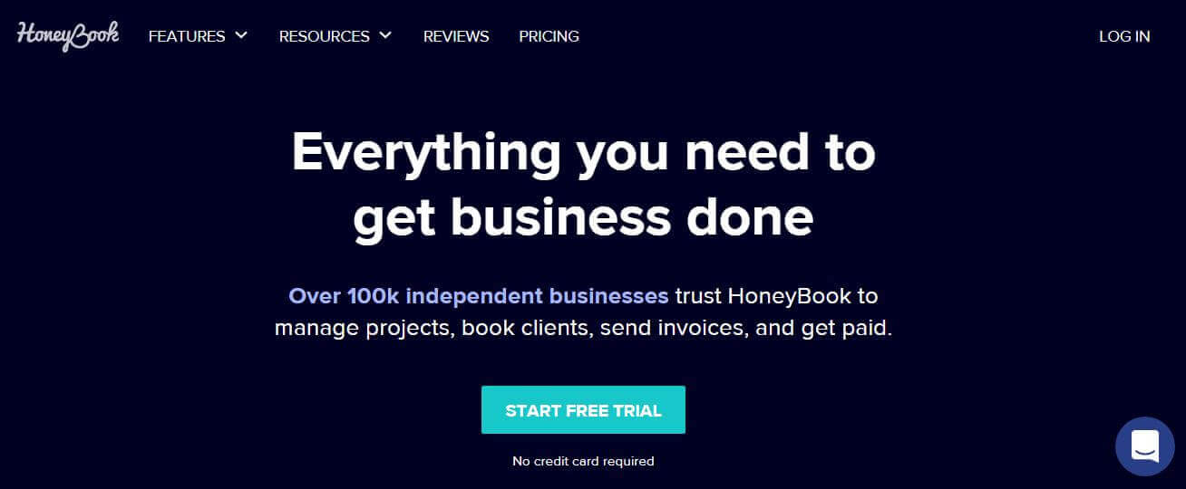 Screenshot de home page de Honeybook