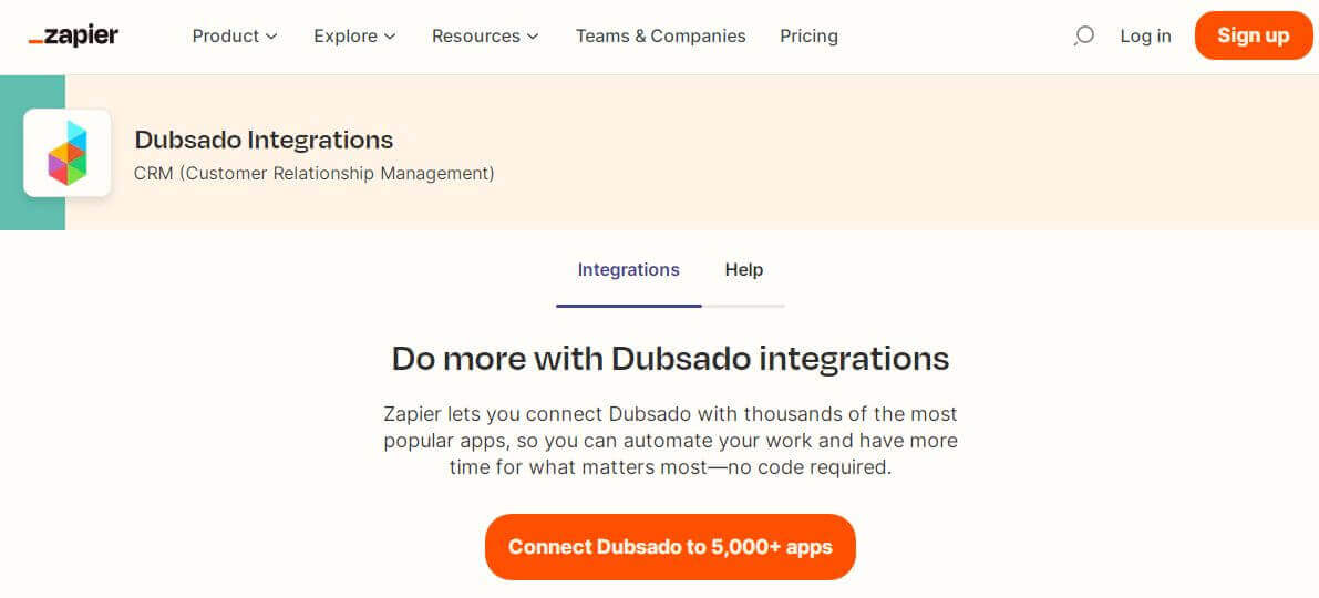 Screenshot integración Zapier con Dubsado