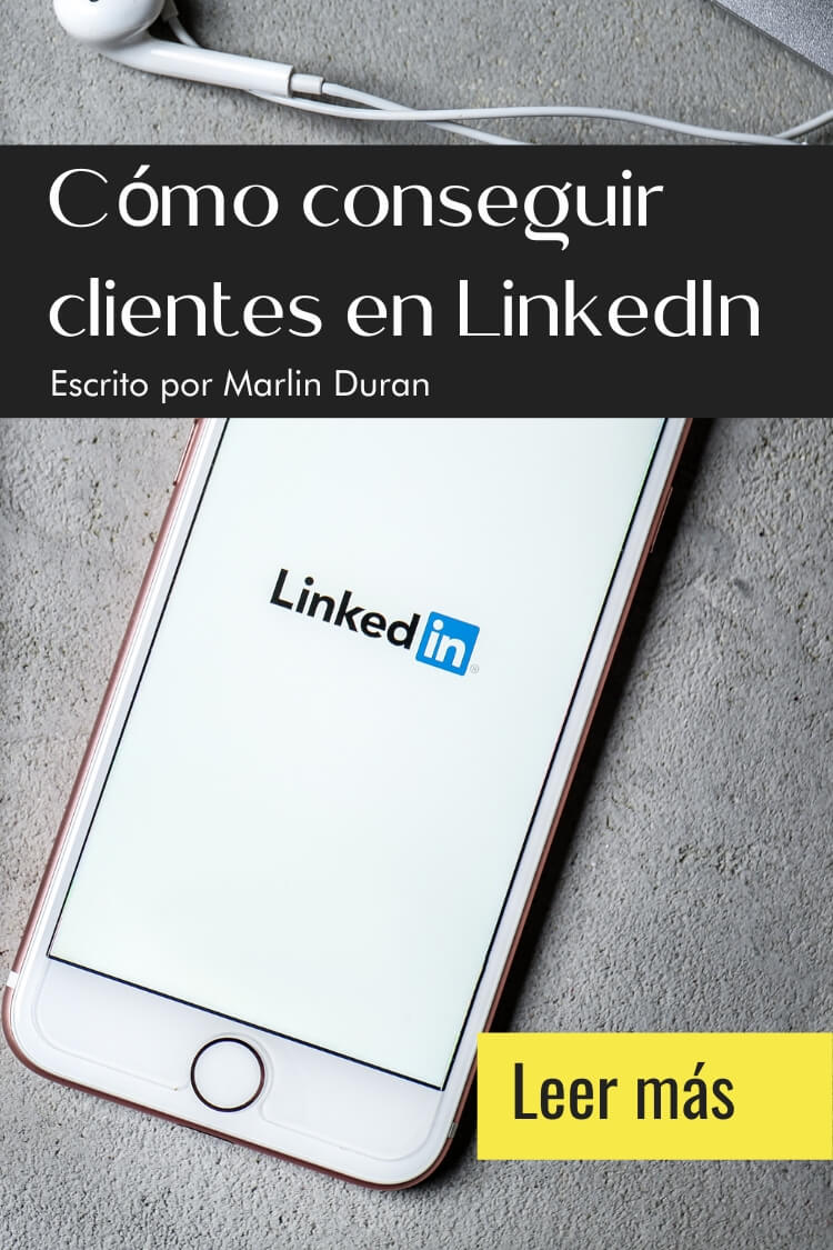 Una imagen vertical con el título 'Cómo conseguir clientes en LinkedIn'